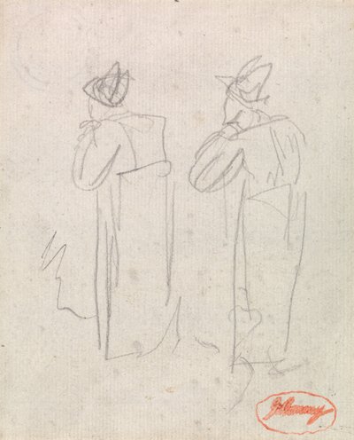 Två stående figurer med höga hattar av George Romney