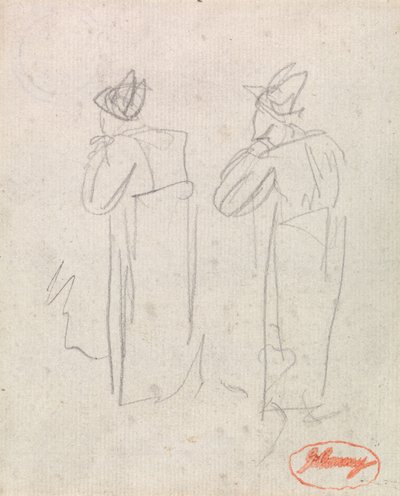 Två stående figurer med höga hattar av George Romney