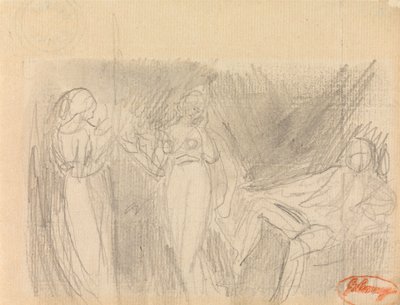 Två kvinnor och en sittande man av George Romney