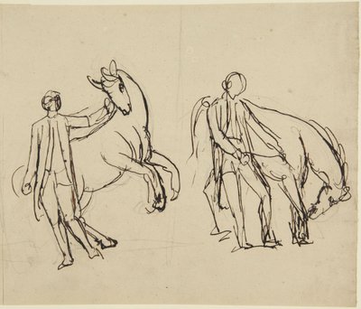Två studier till ett porträtt av en man med en häst av George Romney