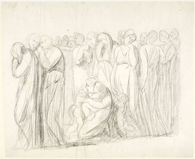 Gråtande kvinnor och barn: studie till ”Susannas anklagelse”; Verso: figurstudier av George Romney