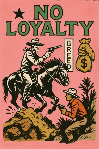 Girighetens pris, 2025 (akryl på duk) av George Rosaly