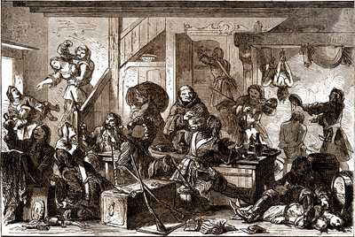 Dragonnades: förföljelser riktade mot de protestantiska samhällena i kungariket Frankrike under 1680-talet. 1800-talet (gravyr) av George Roux