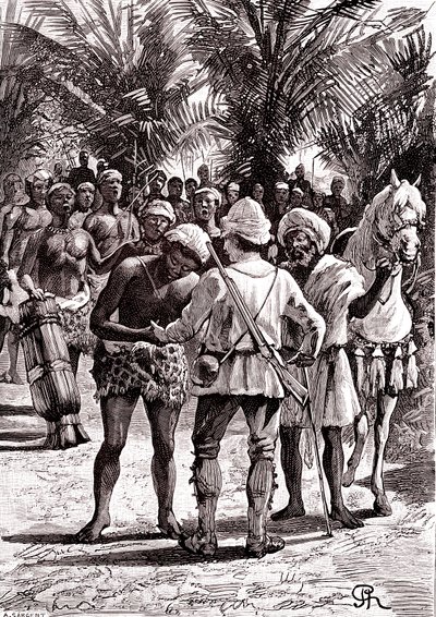 Upptäckare i de stora sjöarna i Sudan. 1888 (gravyr) av George Roux