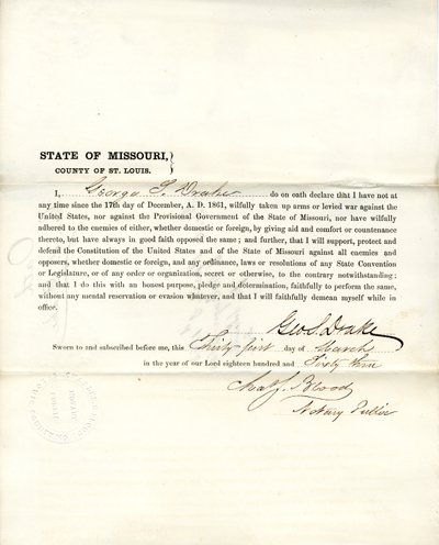 Loyalty oath of George S. Drake of Missouri, County of St. Louis av George S. Drake