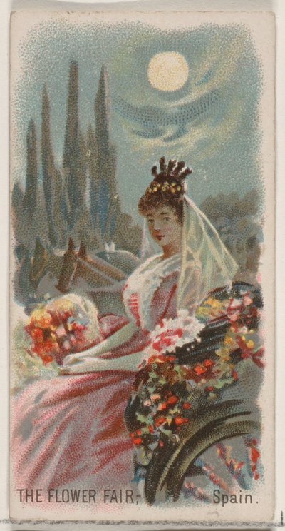 Blomstermässan, Spanien, från Holidays-serien N80 för cigaretter av märket Duke, 1890., 1890. av George S. Harris and Sons