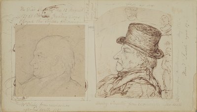 Studier av kaniner med överlagrade porträtt av William Blake och Henry Fuseli (grafit och bläck på papper) av George Samuel