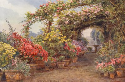 Italienska trädgårdar: En florentinsk terrass (färglitografi) av George Samuel Elgood