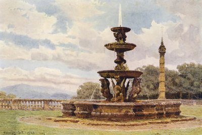 Italienska trädgårdar: Drakfontänen, Villa Mondragone (färglitografi) av George Samuel Elgood