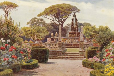 Italienska trädgårdar: Villa Lante i Bagnaja (färglitografi) av George Samuel Elgood