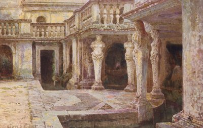 Italienska trädgårdar: Villa di Papa Giulio (färglitografi) av George Samuel Elgood