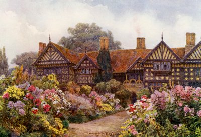 Speke Hall, Lancashire (färglitografi) av George Samuel Elgood