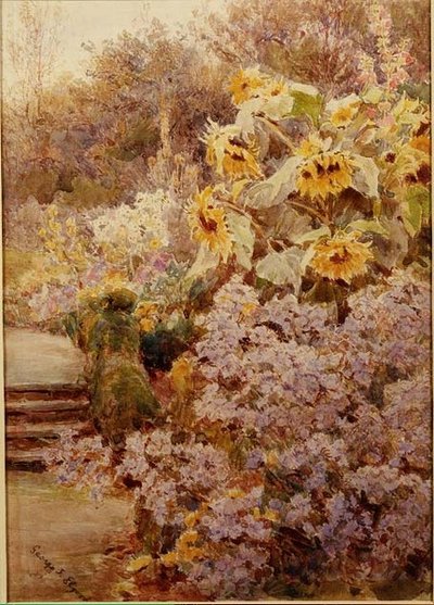 Solrosor i en örtgräns av George Samuel Elgood