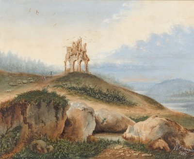 Landskap med ett fantastiskt slott, 1865. av George Sand
