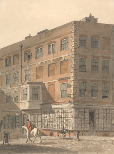 York House, hörnet av Villiers Street och Strand, med Richardsons forntida och moderna trycklager i förgrunden av George Shepheard