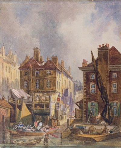 Old Hungerford Market från floden, London, c.1810 av George Shepherd
