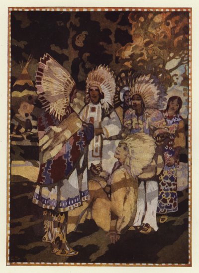 "Jag är trött på det ensamma livet, jag har kommit för din dotter" (färg litho) av George Sheringham