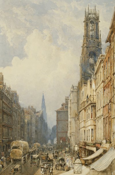 Fleet Street ser upp till Temple Bar med Old St. Dunstans och St. Clement Danes, 1834 av George Sidney Shepherd