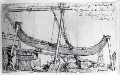 Moving the Iron Girders brugt til at bygge Hunterian Museum på Royal College of Surgeons, 1835 sverige av George Snr Scharf