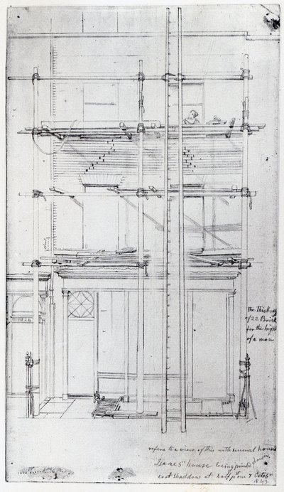 Utsidan av Issacs hus målas, 1843 av George Snr Scharf