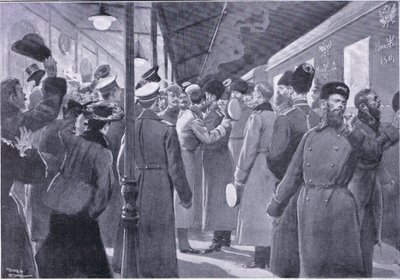 Tsaren tar farväl av officerarna från det kejserliga gardet, illustration från Cassells History of the Russian-Japanese War Vol 1, c.1900 av George Soper