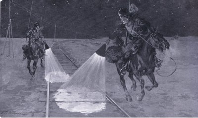 På en manchurisk järnväg: Nattpatrull, illustration från Cassells History of the Russian-Japanese War Vol 1, c.1900 av George Soper