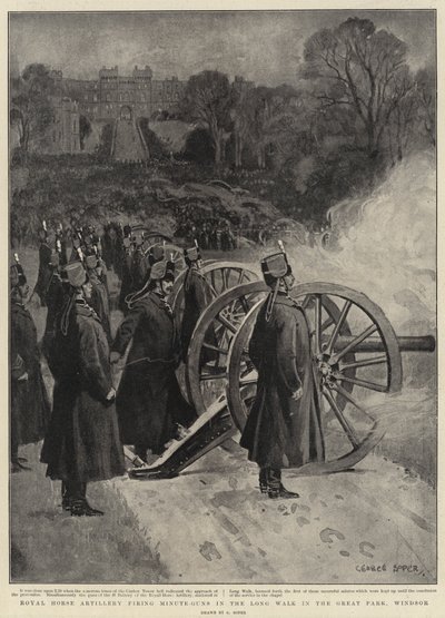 Royal Horse Artillery avfyrar Minute-guns i Long Walk i Great Park, Windsor av George Soper