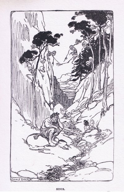 Sinis, från The Heroes publicerad av George Allen och Unwin 1929 (litho i färg) av George Soper