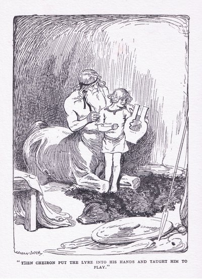 The Cheiron lade lyran i hans händer och fick honom att spela, från The Heroes publicerad av George Allen och Unwin 1929 av George Soper