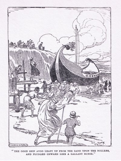 Det goda skeppet Argo hoppade upp ur sanden på rullar och störtade framåt som en galant häst, från The Heroes publicerad av George Allen och Unwin 1929 av George Soper