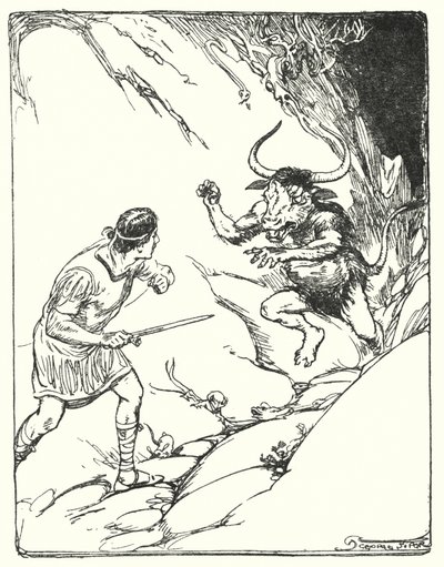 Theseus: "Han hade aldrig sett ett så konstigt odjur" (litho) av George Soper