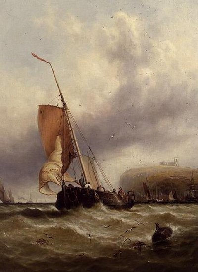 Fiskebåt i grovt hav av George Stainton
