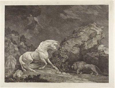 En häst skrämd av ett lejon av George Stubbs