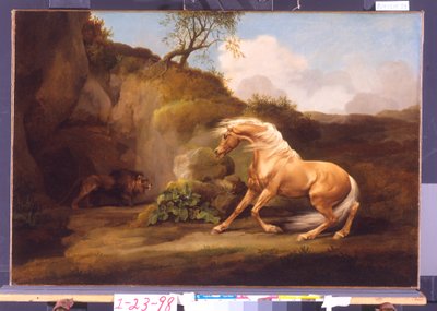 En häst skrämd av ett lejon, c.1790-5 av George Stubbs