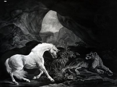 En häst skrämd av en lejoninna, graverad av Benjamin Green, 1774 av George Stubbs