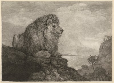Ett lejon [Ett lejon vilar på en sten] av George Stubbs