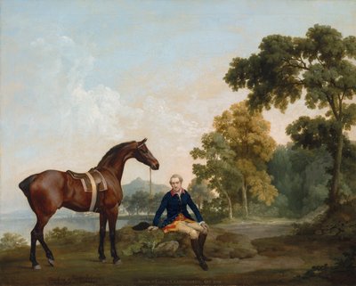 James Hamilton, 2nd Earl of Clanbrassil (1730-1798), med sin vikjägare Mowbray, vilande på en skogsstig vid en sjö av George Stubbs