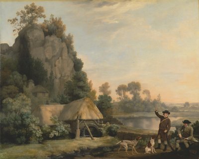 Två herrar på jakt, med utsikt över Creswell Crags, tagen på plats av George Stubbs