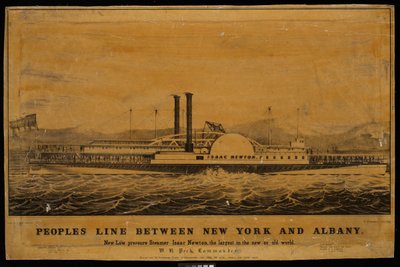 Peoples Line mellan New York och Albany. Nya lågtrycksångaren Isaac Newton, den största i den nya eller gamla världen (litografi) av George T. (after) Sanford