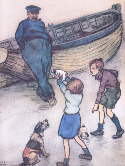 Rosie tittade oroligt på när hennes bebisar visades upp, från Mudlarks utgiven av Collins av George Vernon Stokes