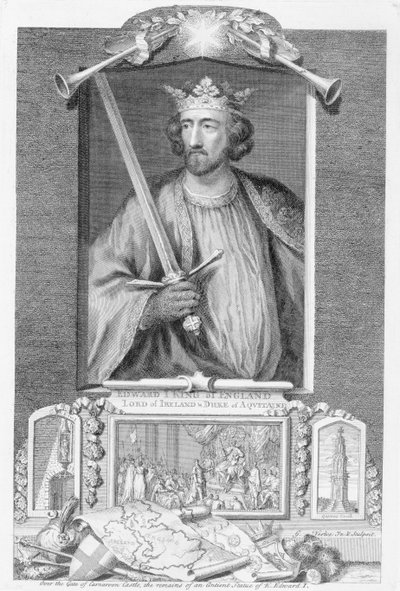 Edward I (1239-1307) kung av England från 1272, efter resterna av en staty, graverad av konstnären (gravyr) av George Vertue