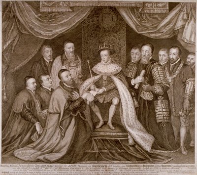 Edward VI undertecknar en stadga som ger Bridewell till City of London för ett arbetshus, 1552 1750 av George Vertue