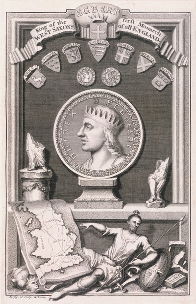 Egbert (d.839) kung av västsaxarna, första monark i hela England, graverad av konstnären (gravyr) av George Vertue