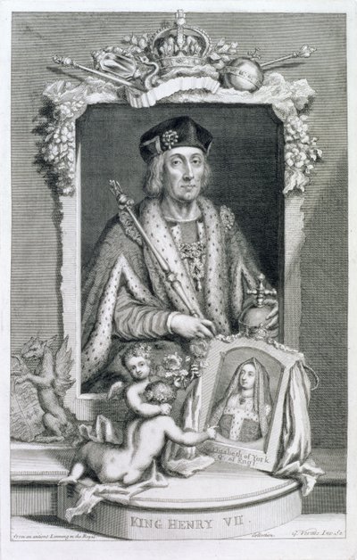Henrik VII (1457-1509) kung av England från 1485, efter ett porträtt i Kungliga samlingen, graverat av konstnären. av George Vertue