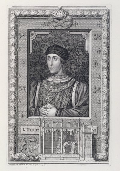 Henrik VI (1421-71) kung av England 1421-66 och 1470-71, efter ett porträtt i Kensington Palace, graverat av konstnären av George Vertue