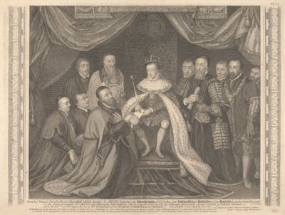 Kung Edward VI presenterar Charter for Bridewell till Sir George Barnes av George Vertue