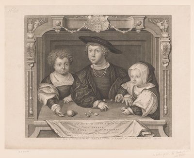 Portret van Dorothea, Johan och Christina van Denemarken Tre barn till K. Henry VII och Elizabeth hans drottning. I. Prins Arthur, II. Pr. Henrik, III. Ps. Margaret (titel på objekt) Portretten van de Tudors (serietitel) Historiska porträtt (serie av George Vertue
