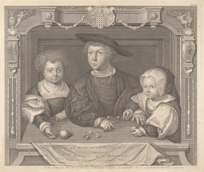 Tre barn till Henrik VII och Elizabeth hans drottning, prins Arthur, prins Henrik och prinsessan Margaret av George Vertue