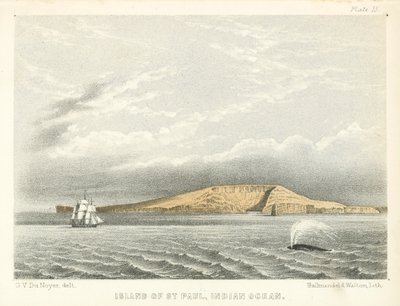 Ön St Paul, Indiska oceanen (kolorerad gravyr) av George Victor Du Noyer
