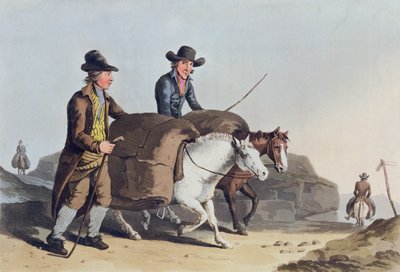 Tygmakare som tar tyg till marknaden, ur "Costume of Yorkshire", graverat av Robert Havell (1769-1832) 1814 av George Walker
